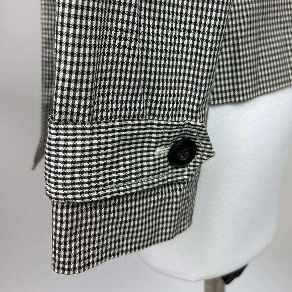 Halogen Black White Gingham Check Double Breasted Tie Belt Trench Jacket Sz XS - Picture 5 of 8